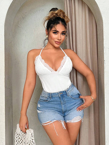 Lace Crochet Backless Sleeveless Bodysuit