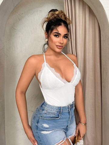 Lace Crochet Backless Sleeveless Bodysuit
