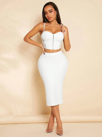 Lace Padded Cami Top + Skirt 2pcs/set Outfit