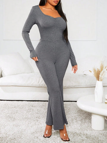 Ladies' Long Sleeve Love Collar Flared Jumpsuit
