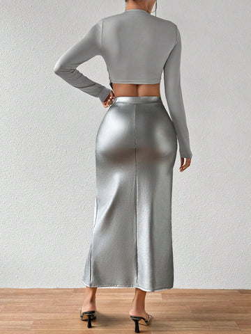 Ladies Metallic Slim Fit 2pcs/Set