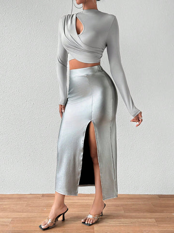 Ladies Metallic Slim Fit 2pcs/Set