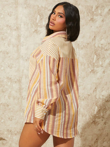 SXY Ladies' Single-Breasted Striped & Printed Summer Holiday Shirt
