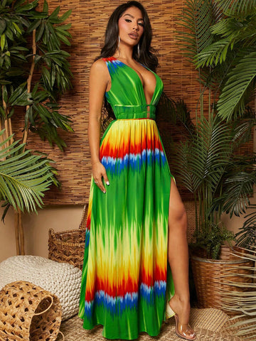 Maxi Women Dresses Tie Dye Split Beach Holiday Dress Beach Vacation Women Clothes