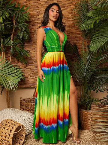 Maxi Women Dresses Tie Dye Split Beach Holiday Dress Beach Vacation Women Clothes