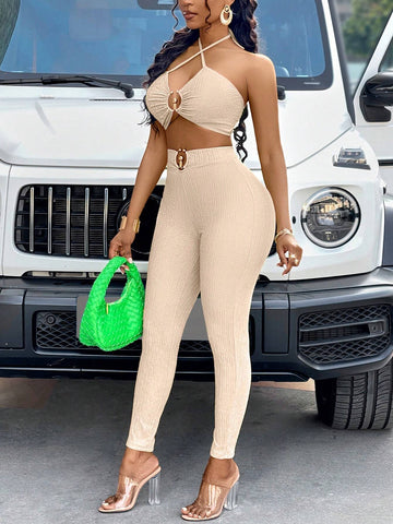 Metal Buckle, Halter Top Suit