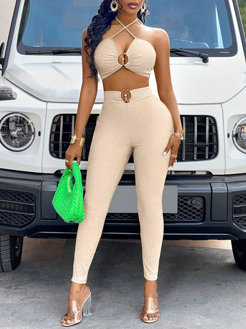 Metal Buckle, Halter Top Suit