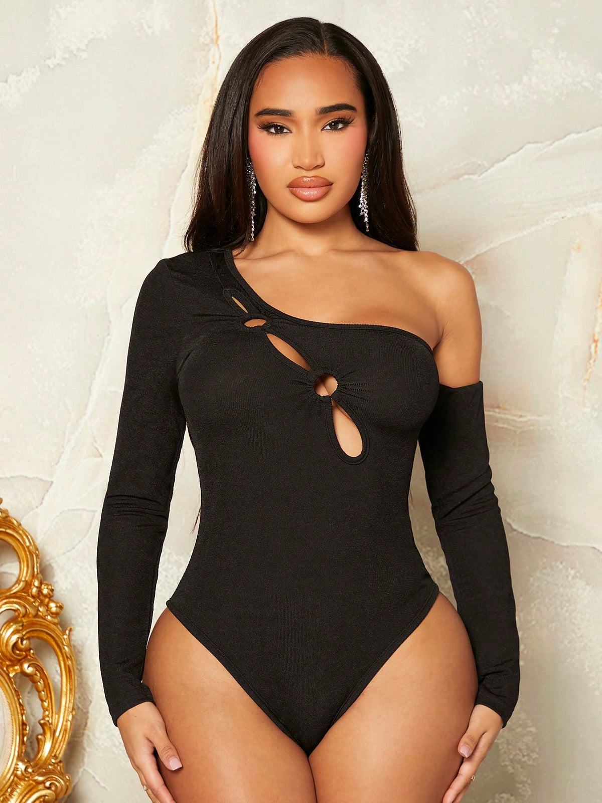 One Shoulder Irregular Cut Out Bodysuit