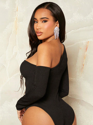 One Shoulder Irregular Cut Out Bodysuit