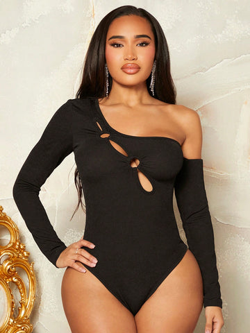 One Shoulder Irregular Cut Out Bodysuit