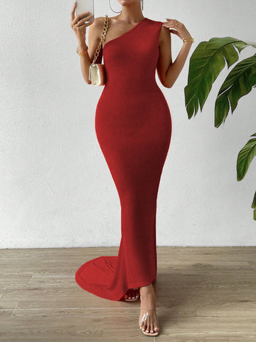 SXY One Shoulder O-ring Detail Draped Back Dress