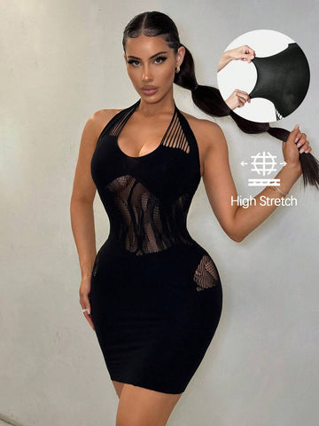 Pride Pride Club Concert Outfits Women's Sexy Halter Hollow Out Backless Slim Fit Summer Dress, Solid Color