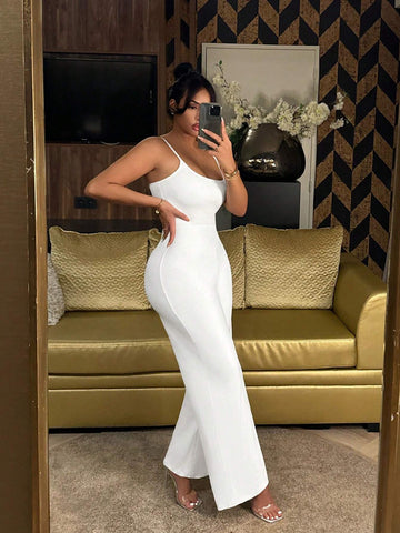 Resort Wear Beach Women's Strapless Backless High Slit Wide Leg Jumpsuit With Tied Straps