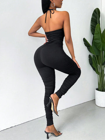 Sexy Black Jumpsuit With Cut-Out Cross Strap