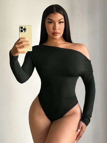 Sexy Casual Long Sleeve Open Shoulder Bodysuit For Women, Autumn/Winter