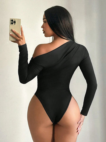 Sexy Casual Long Sleeve Open Shoulder Bodysuit For Women, Autumn/Winter
