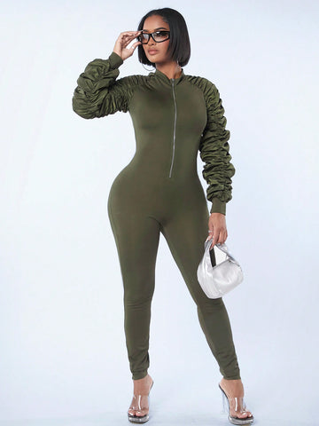 Sexy Clubwear Bubble Sleeve Jumpsuit For Women With Tight Fit, Long Length And Workwear Details