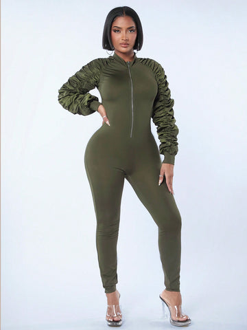 Sexy Clubwear Bubble Sleeve Jumpsuit For Women With Tight Fit, Long Length And Workwear Details