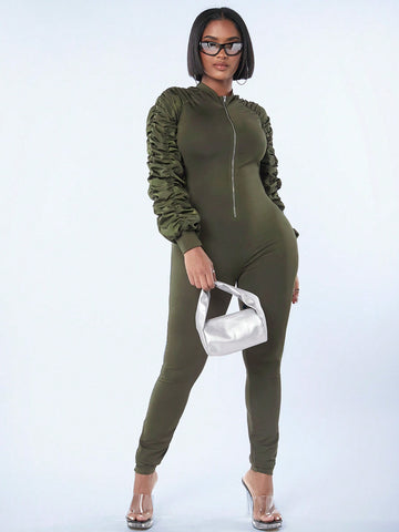 Sexy Clubwear Bubble Sleeve Jumpsuit For Women With Tight Fit, Long Length And Workwear Details