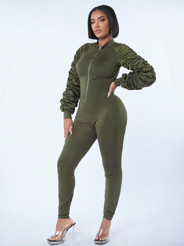 Sexy Clubwear Bubble Sleeve Jumpsuit For Women With Tight Fit, Long Length And Workwear Details