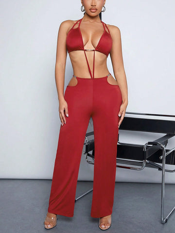 Sexy Clubwear Hollow Out Women'S Jumpsuit For Valentine'S Day, Party, Dancing, Spring, New Year
