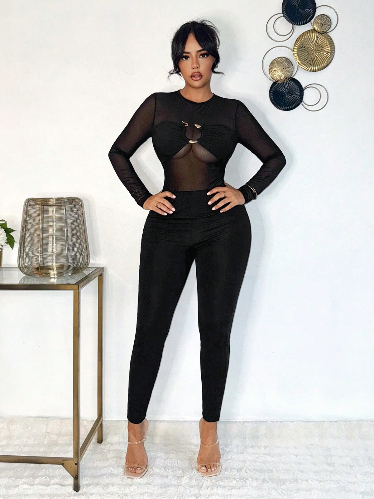 Sexy Elegant Lady See-Through Mesh Jumpsuit