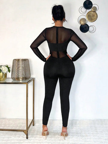 Sexy Elegant Lady See-Through Mesh Jumpsuit