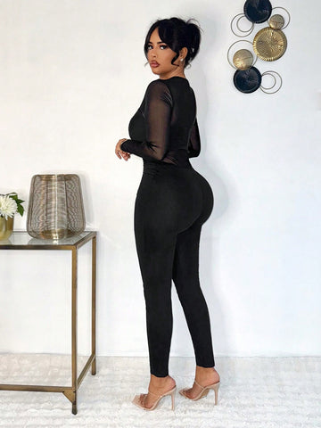 Sexy Elegant Lady See-Through Mesh Jumpsuit