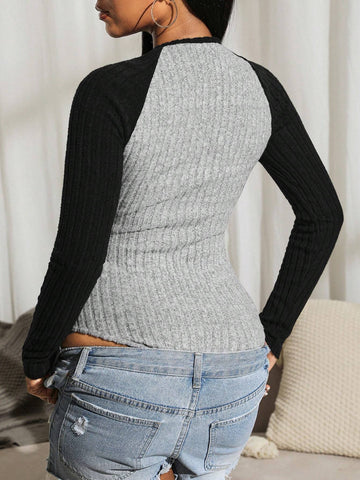 Sexy Floral Color Block Long Sleeve Bodysuit For Women, Autumn/Winter