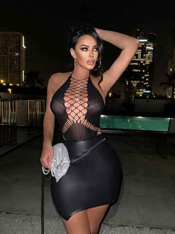 Sexy Hollow Black Fashion Mesh Top For Women