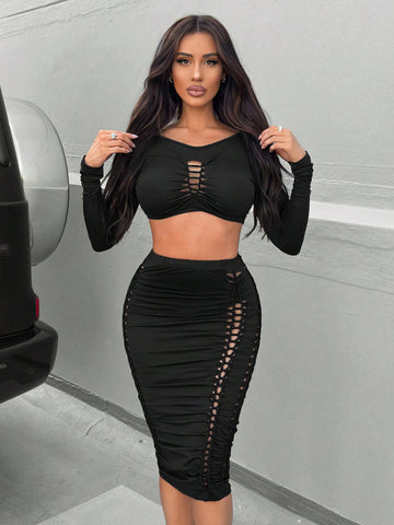 Sexy Hollow Out Design Skirt 2pcs/Set