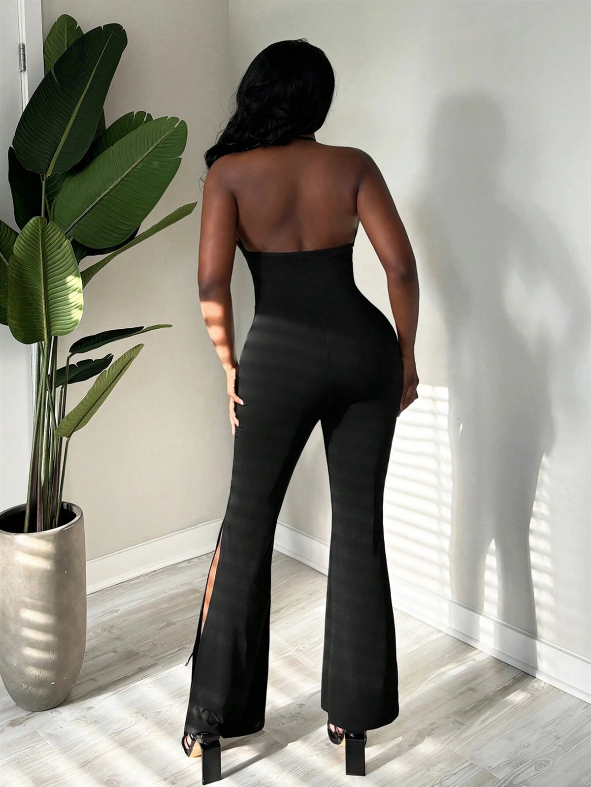Sexy Hollow Out Long Jumpsuit With Side Slit For Women, Summer