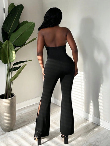 Sexy Hollow Out Long Jumpsuit With Side Slit For Women, Summer