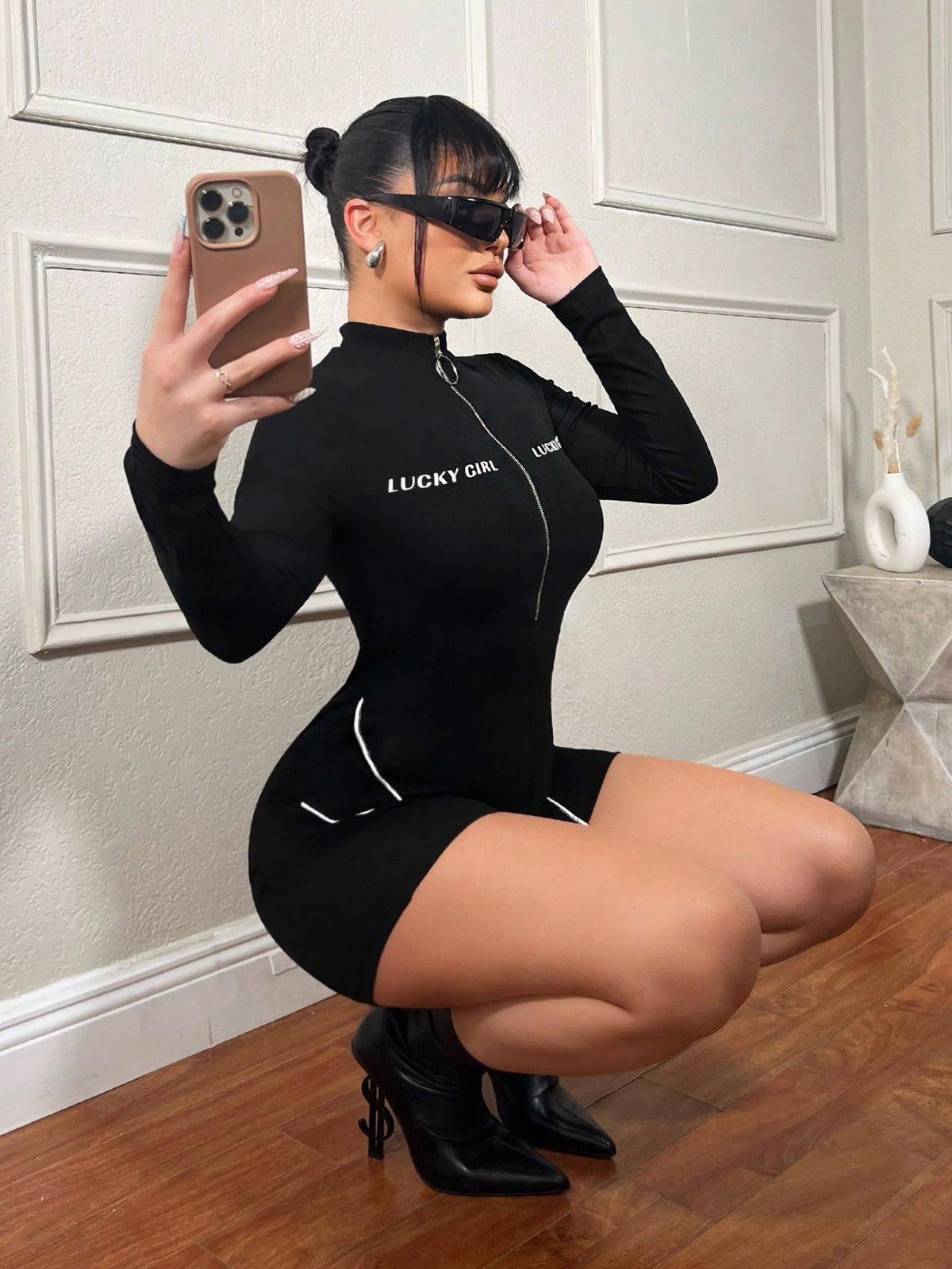 Sexy Outfit Club Sporty Letter Printed High Collar White Color Contrast Casual Street Fashion Women'S Short Bodycon Jumpsuit