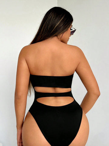 Sexy Strapless Bodysuit With Multiple Hollow-Out Design For Women