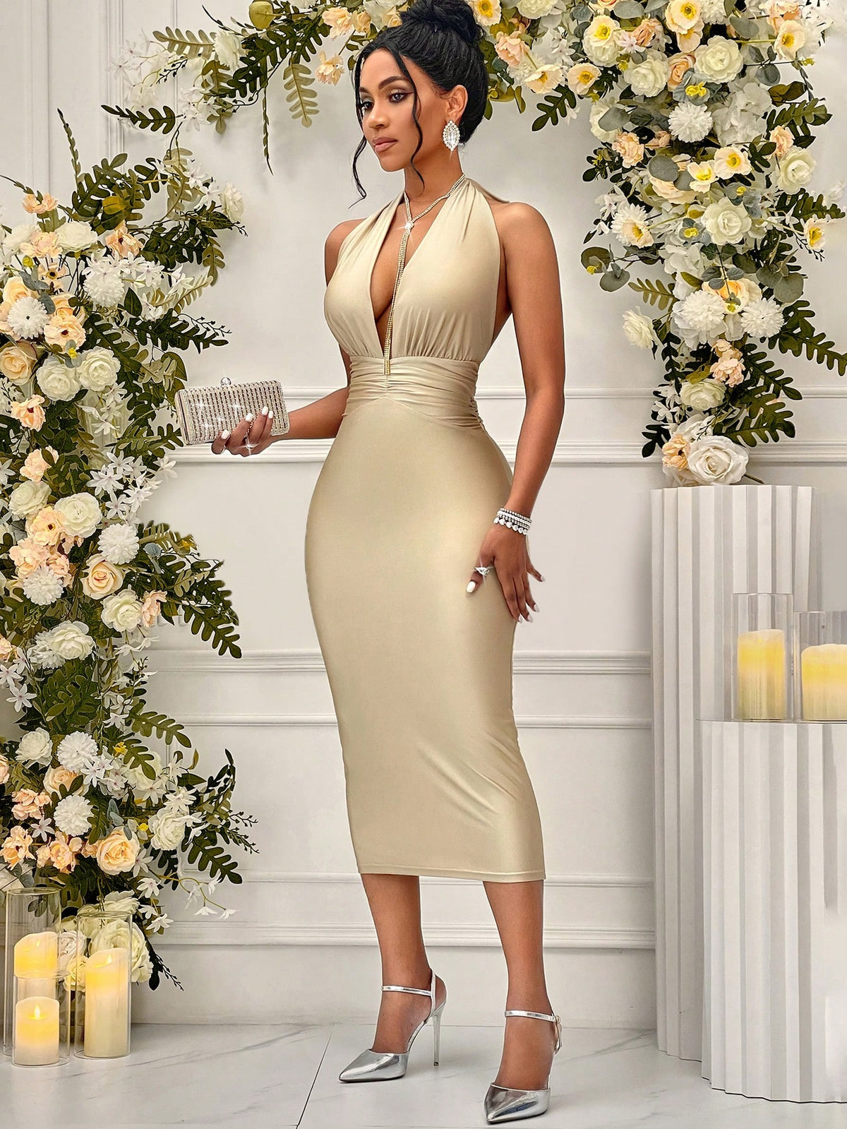 SXY Sexy Women's Deep V-Neck Halter Sleeveless Dress