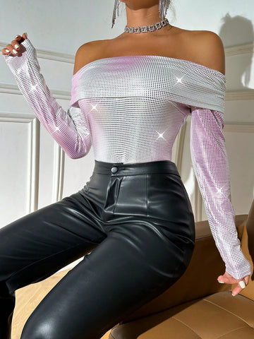 Shiny One-Shoulder Bodysuit