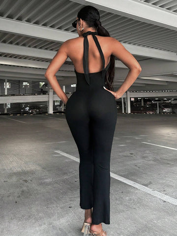 Solid Color Basic Cutout Jumpsuit For Daily Wear