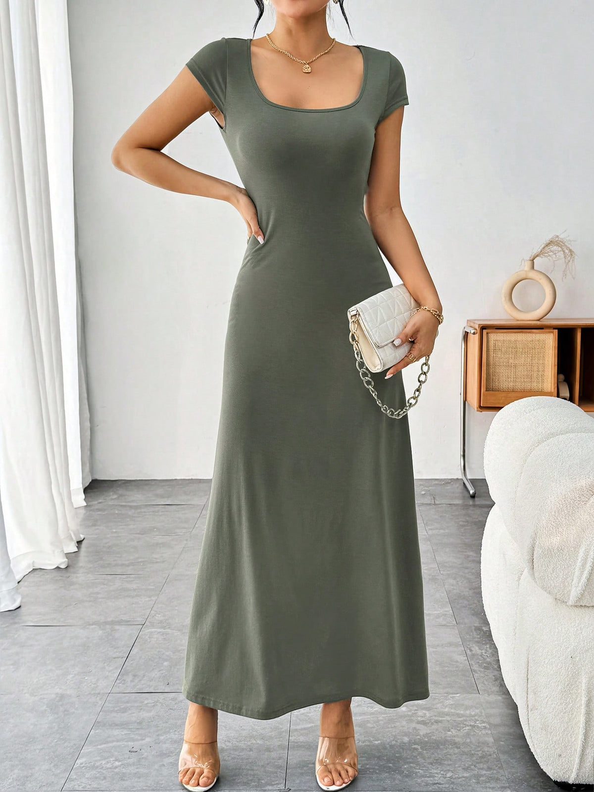 SXY Solid Color Casual Dress