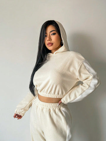 Solid Color Hooded Casual 2-piece Set