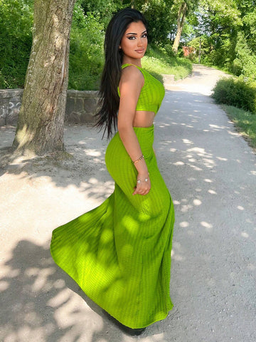 Solid Color Sleeveless Asymmetrical Neckline Hollow Out Slit Up To Thigh Sexy Bodycon Dress