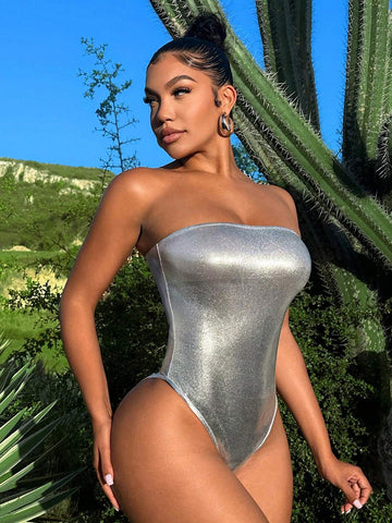 Solid Color Strapless Backless Bodysuit
