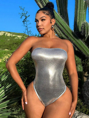 Solid Color Strapless Backless Bodysuit