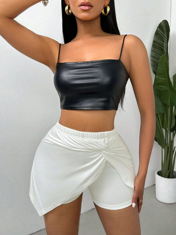 SXY Solid Color Twist Knot Elastic Waist Shorts