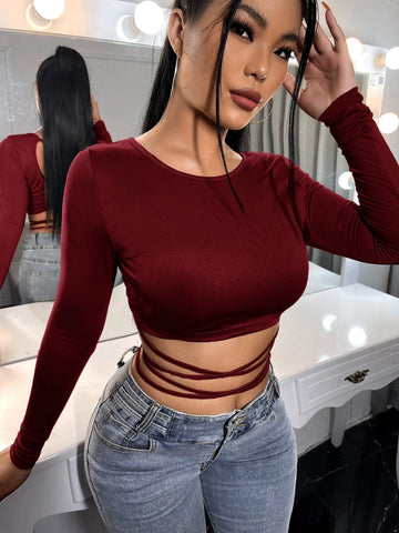 Solid Criss Cross Backless Tee