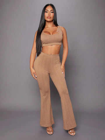 Solid Crop Tank Top & Flare Leg Pants