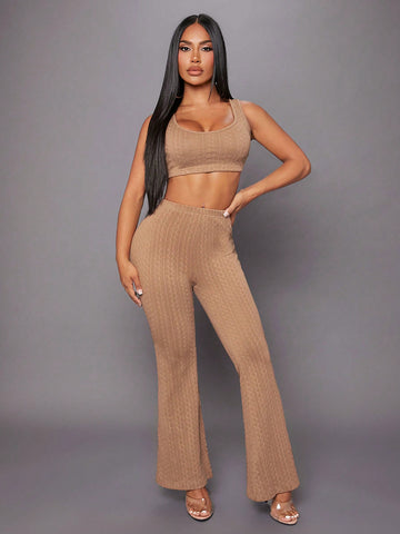 Solid Crop Tank Top & Flare Leg Pants