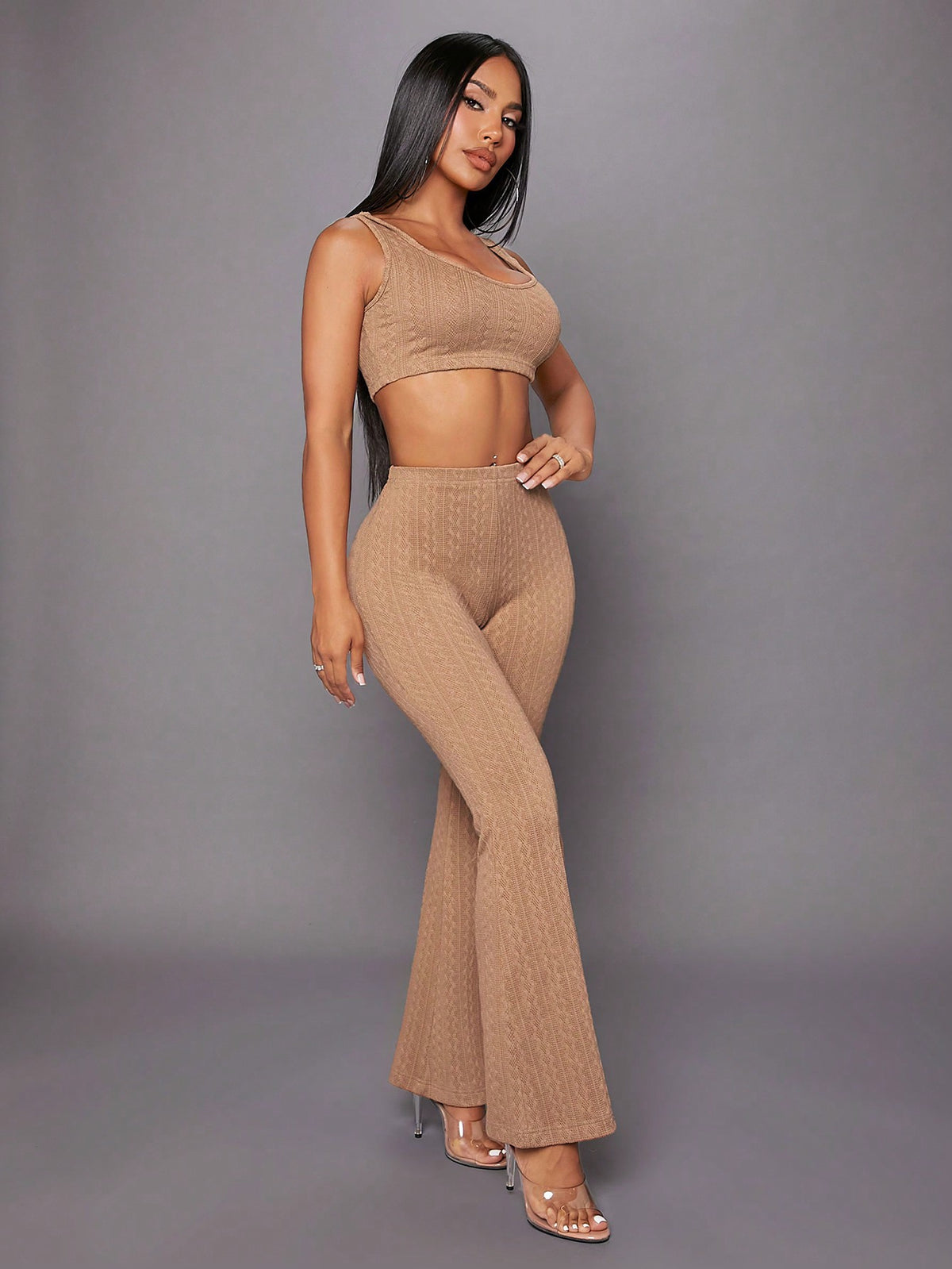 Solid Crop Tank Top & Flare Leg Pants