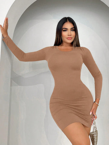 Solid Hollow Out Cross Straps Bodycon Dress