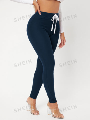 SXY Solid Knot Front Skinny Sweatpants